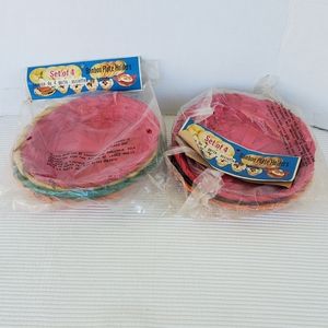 7 Wicker Paper Plate Holders Baskets 10" Vintage Rattan Round Boho Raffia Straw